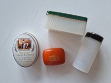 4x Vintage Seifendose Rochas Puderdose 50/60/70er Emaille Schwarz Gold Blechdose