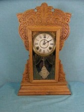 Kaminuhr Antik Tischuhr USA Jugendstil Schnitzerei Wanduhr Eiche Verziert 7a1