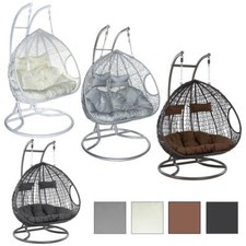 Hängesessel Hängekorb Poly Rattan mit Gestell 2-Sitzer Schaukel Korb Sitzkissen