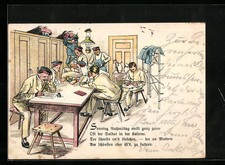 Lithographie Soldatenleben in der Kaserne, 1. Weltkrieg 1900 