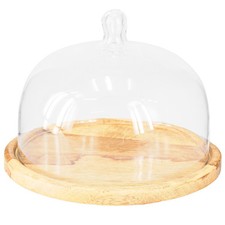 Glasglocke Holzteller Deko