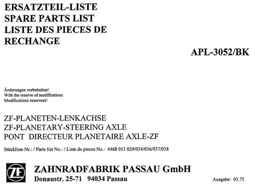 Ersatzteilliste allradachse - allradachse, zf
