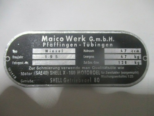 Typenschild maico wiesel - typenschild,