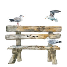 Möwe auf Bank Aufkleber