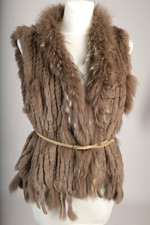 Echtes Kaninchenfell  Damen Weste Fell Pelz  Kragen  Pelzweste S M