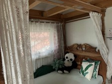 Himmelbett antik,  Teakholz, 120m x 200 m, mit Lattenrost und Matratze