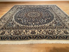 6288  GEWASCHEN Quadratischer handgeknüpfter Nain m. Seide 200x200 Orientteppich