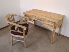 SCHREIBTISCH & ARMLEHNSTUHL BÜRO-SET TEAK-HOLZ NATUR RUSTIKAL KOLONIALSTIL