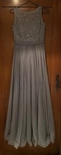 Abendkleid Abschlussball Brautjungfer Abiball grau silber Spitze Tüll Lang