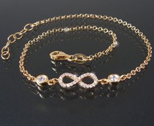 Fußkette Fuß Kette 925 Silber Gold 24-27cm Infinity Unendlich Zirkonia VE23020