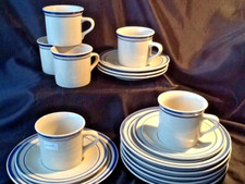 Kaffeeservice Gedecke für 5 Personen & mehr  Keramik Grau Blaue Linien NEUWARE