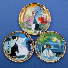 Goebel Rosina Wachtmeister 3 Sammelteller Katzen Porzellan Ø 9,5 cm Goldrand