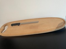 SET Lachs Fisch Fleisch Servierbrett Holz groß Messer 83 cm