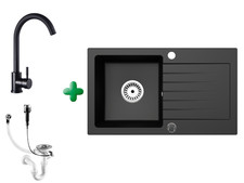 Faizee Home Granitspüle 75x43,5 cm mit Armatur | Einbauspüle inkl. Siphon-Set