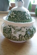 Englisches Porzellan, Zuckerdose mit Deckel "Coaching Taverns, grün Royal Tudor 