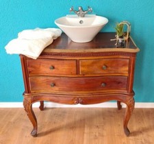 BADMÖBEL-SET KOMMODE WASCHTISCH HOLZ NUSSBAUMTON ANTIK-STIL