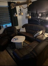 Wohnlandschaft Sofa aus Echtem Leder, 4-teilig Inkl. Sessel und Hocker Couch