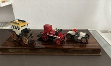 3er Set historische Modellautos Daimler Omnibus-Feuerspritze-Rennwagen