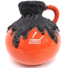 Vase Roth Keramik Fat Lava 145 mm rot schwarz True Vintage Blumen Henkelvase