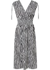 Neu Kleid Gr. 32/34 Schwarz Weiß Zebra Bedruckt Damen Casual-Dress Ärmellos