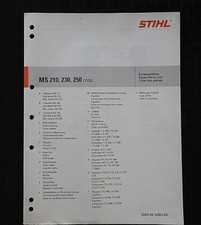Original STIHL MS 210 230 250 CHAINSAW Teile Liste Katalog Manuell