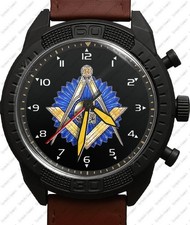 Freimaurer Quadratisch Kompass Freemasonry Armee Stil Lederarmband Armbanduhr