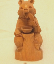 Holz Figur Bär mit Schale und