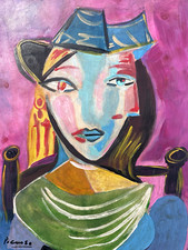 Picasso Pablo Europäische Kunst Original Gemälde Frau Kubismus Spanisches Mädchen D53