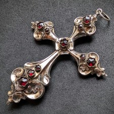 Kreuz Anhänger Granat American Double AD alt antik c. 1920