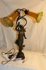 Dekorative alte Schreibtischlampe mit Skulptur ""L`AMOUR des FLEURS", signiert