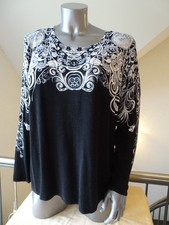 Pulli von Ovanti gemustert mit Perlchen & Strasssteinchen Schwarz/Weiß Gr. 48