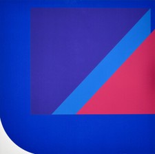 Pfahler, Konkrete Komposition in Blau, Violett und Pink. Sign. Orig.-Siebdruck