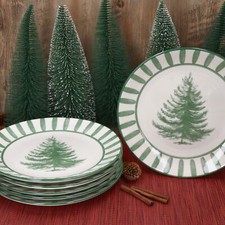 6x Wald grün Speiseteller Steingut 6 Personen Essteller Weihnachten Streifen