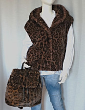 Hippie Pelzweste Faux Fur Weste Kapuze Fell Webfell Dark Leopard 36,38,40,42 Neu