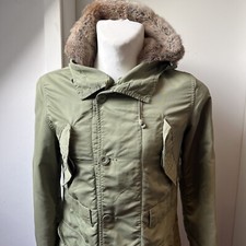 Damen Parka/Trenchcoat  von CLOSED Gr. S, Oliv, Leicht Gefüttert, Kaninchenfell