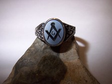 Freimaurer-Ring-Offizier-Husar-Winkel-Zirkel-Säbel-Gewehr-830-Silber-1910-30