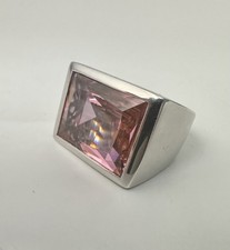 Silberring 925 mit großem rosa Stein, moderner Statement-Ring, Gr. 54