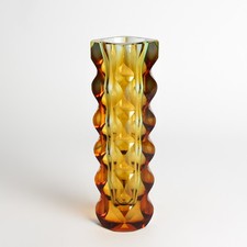 Glas Vase Oldrich Lipsky EXBOR Czech art glass vintage 1960-70 Gelborange