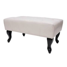 Sitzhocker Chesterfield, Ottomane Fußablage, Kunstleder 39x77x47cm, creme-weiß