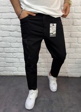 Herren Boyfriend Jeans Hosen Stretch Destroyed Breit Baggy Black