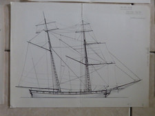Grafik / Zeichnung - 2 Mast Kaperschoner / Segelschiff - 30 x 40 cm