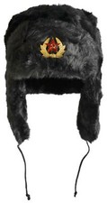 Russische Fellmütze mit Abzeichen Kokarde Winter Tschapka Uschanka Russenmütze  