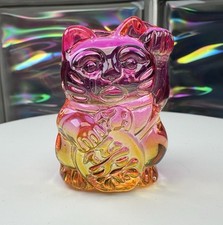 Dekofigur Lucky Cat Glücksbringer MANEKI NEKO Glas 6 cm Pink Gelb