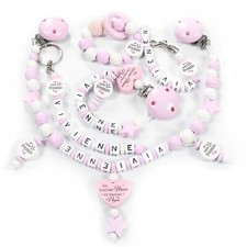 Schnullerkette mit Namen kleine Prinzessin rosa 5 tlg. SET  Mädchen Baby♥ S35
