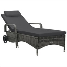 Sonnenliege Rattan Grau auf Rädern mit Auflage verstellbar Outdoor waschbar