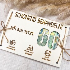 Geldgeschenk Karte aus Holz – Geschenk zum 60 Geburtstag – Schonend behandeln 