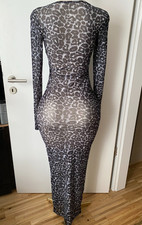 Kleid Strandkleid Urlaub Leopard Muster durchsichtig grau schwarz S 36 lang sexy