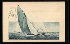 Lithographie Segelyachten hart am Wind, Segelsport 