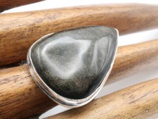 GJ69 OBSIDIAN Trofen BRAUn SCHIMMER    RING SILBER-RING (17,4) UNIKAT