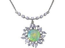 Vintage 18K 750 Weißgold Gold Australischer Opal Brillant 2,30ct Diamant Collier